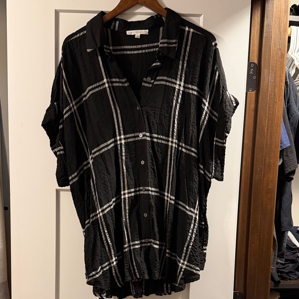 Black and White Plaid Button-Up Shirt